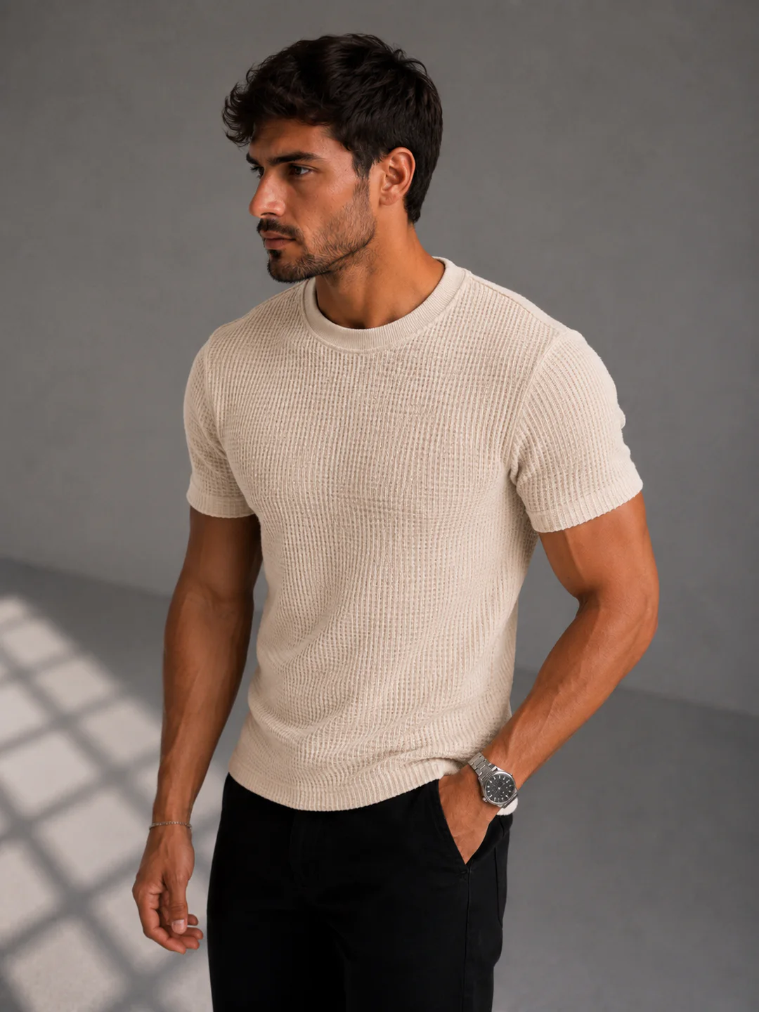 Camiseta Canelada Zara off-white frente