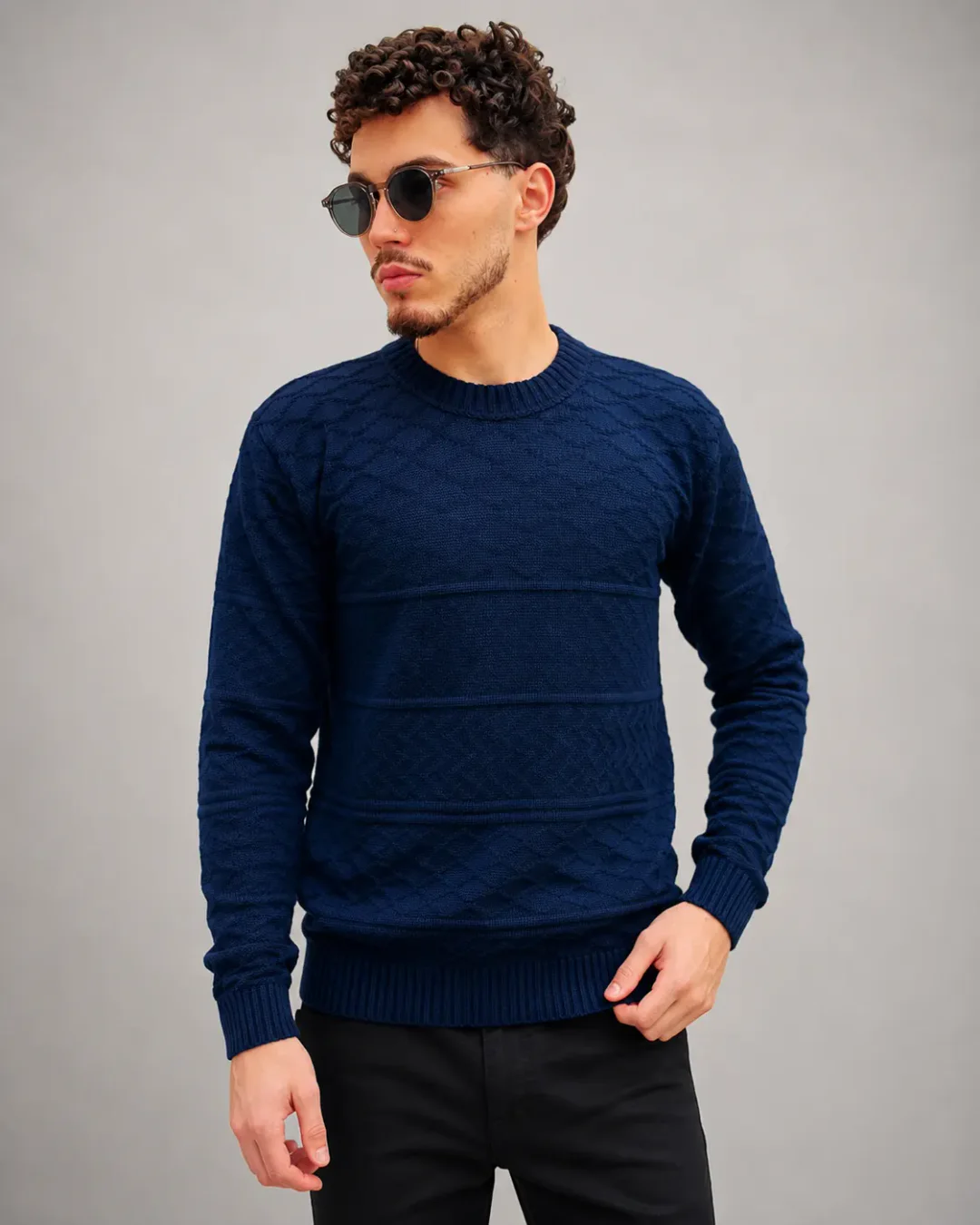 Suéter Tricot Texturizado Azul Marinho frente