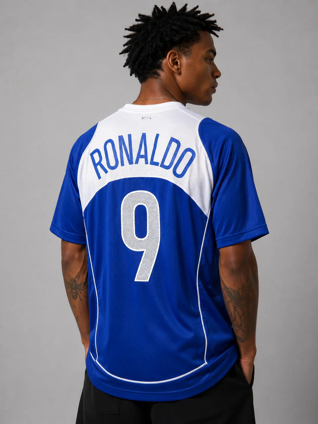 Camisa Brasil retrô azul Ronaldo 9 costas