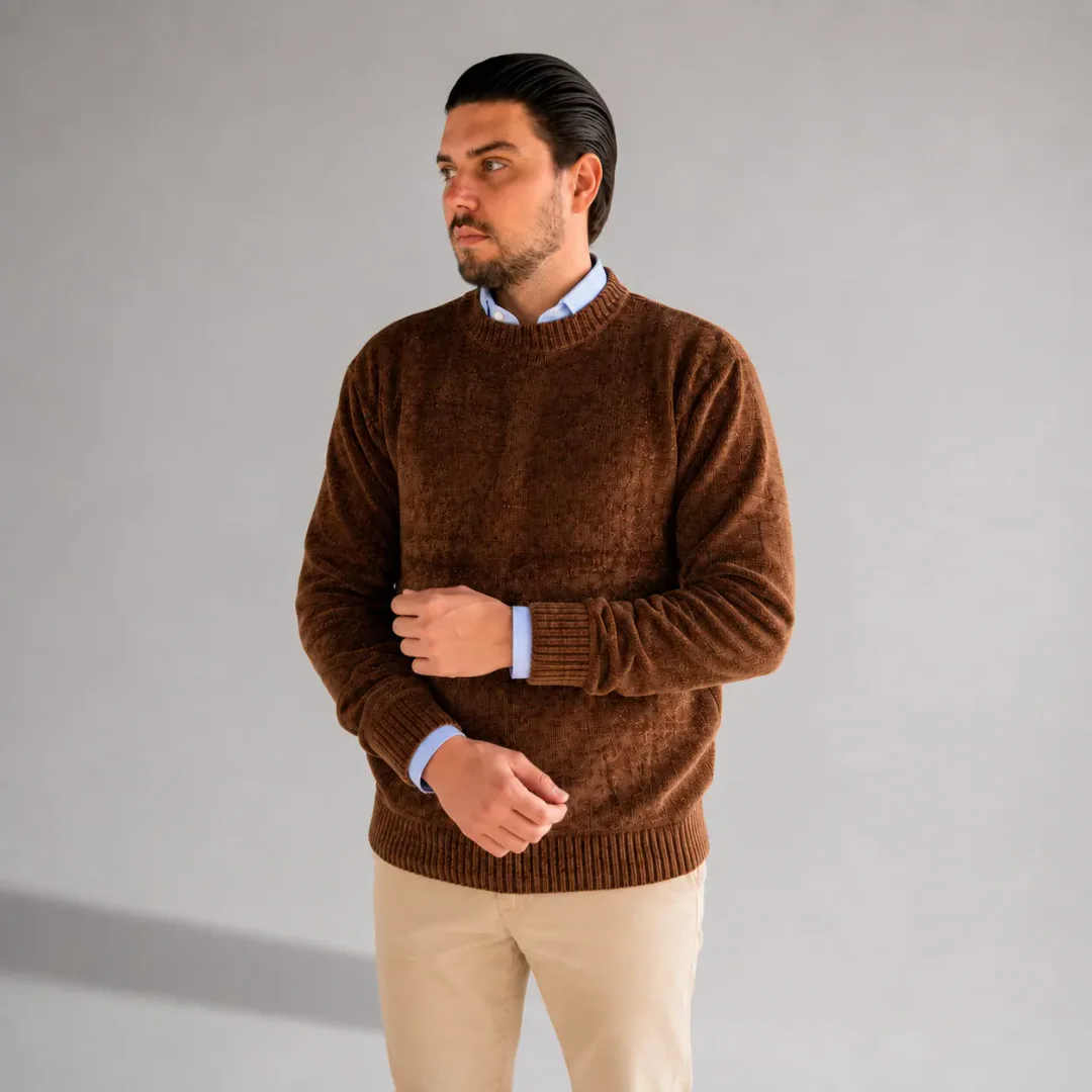 Suéter Chenille Zara caramelo frente