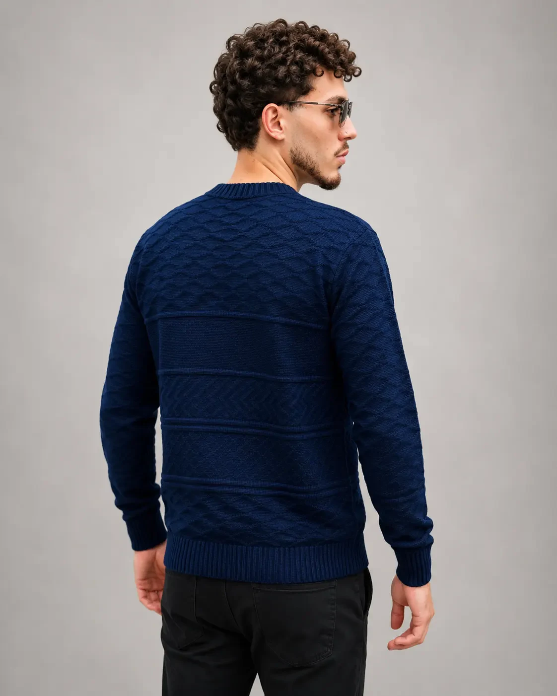 Suéter Tricot Texturizado Azul Marinho costas