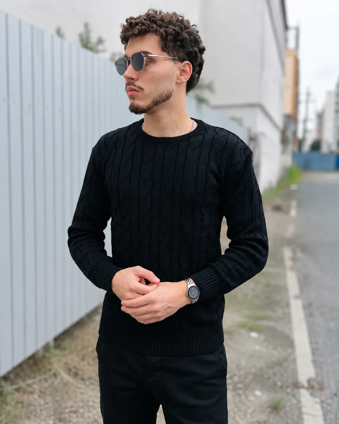 Suéter Tricot Trançado Preto frente