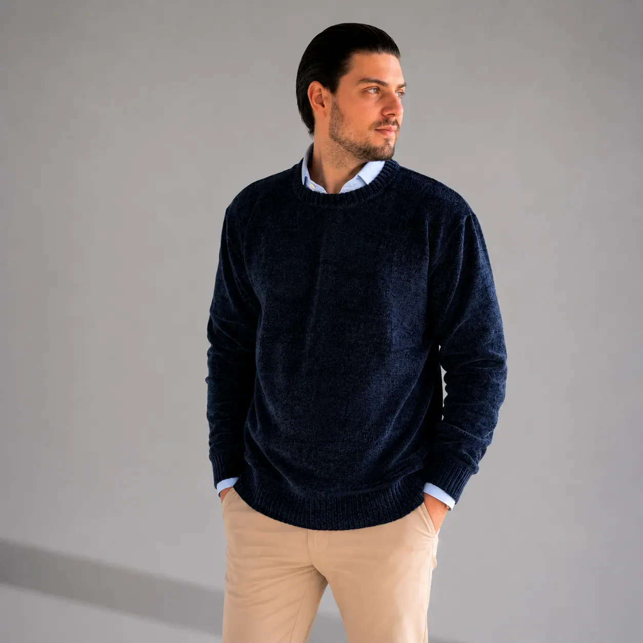 Suéter Chenille Zara azul marinho frente