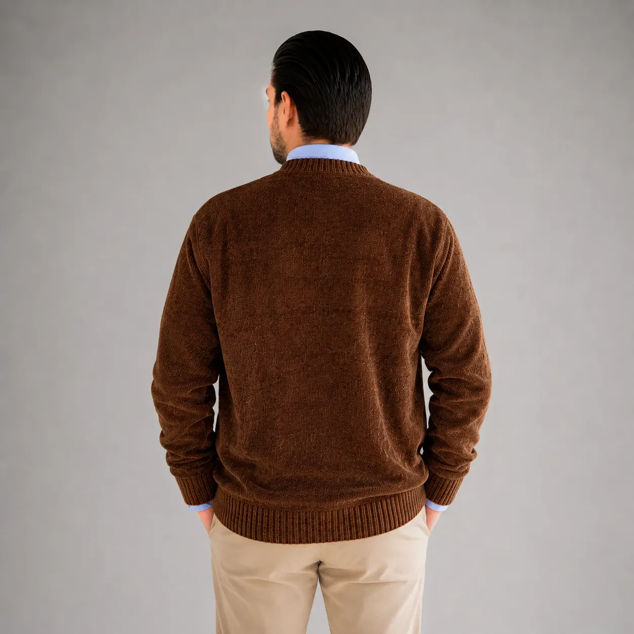 Suéter Chenille Zara caramelo costas