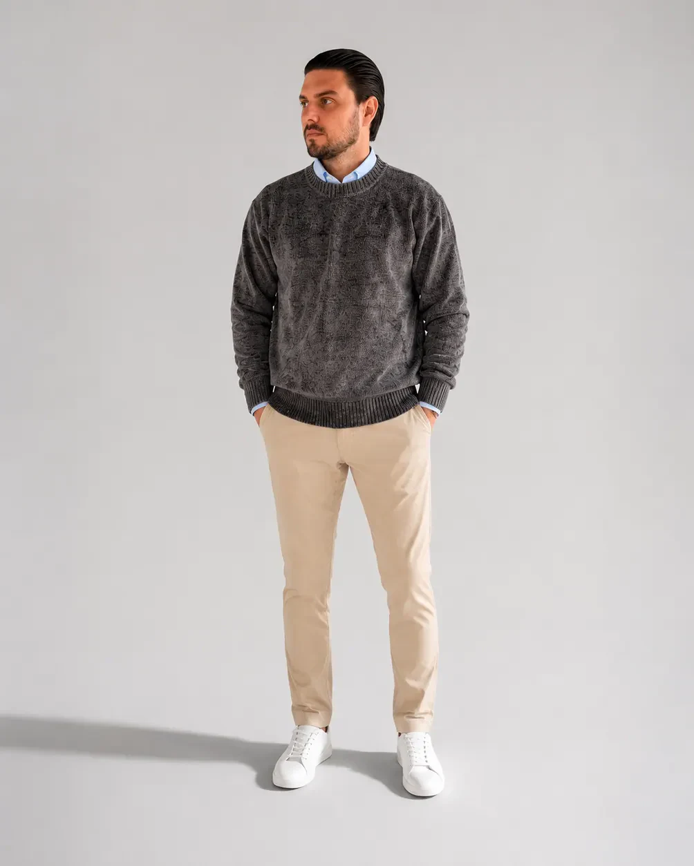 Suéter Chenille Zara cinza mesclado frente