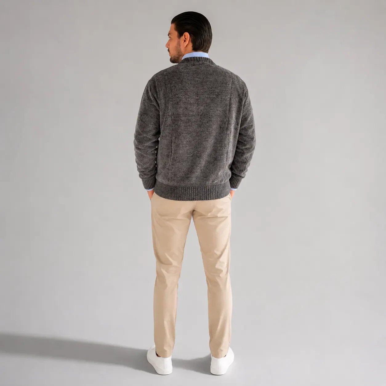 Suéter Chenille Zara cinza mesclado costas