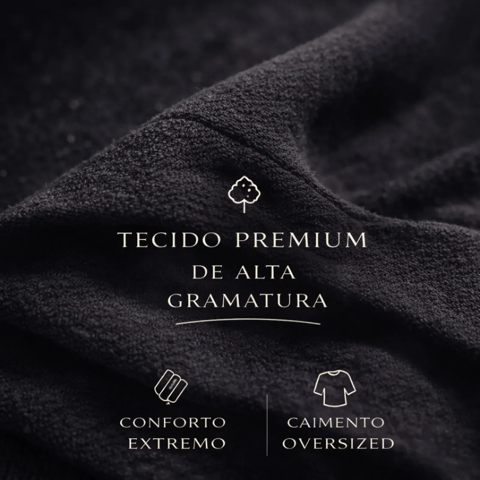 Material de apoio mostrando tecido premium de alta gramatura